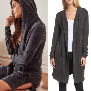 Barefoot‎ Dreams Cozy Fleece Hooded Cardigan Grey Size XS / Small Sweater Knit S